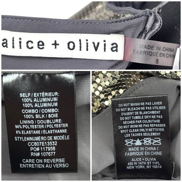 ALICE AND OLIVIA HARMONY ANTIQUE SILVER CHAINMAIL ALUMINUM TANK MINI PARTY DRESS - Picture 17 of 17